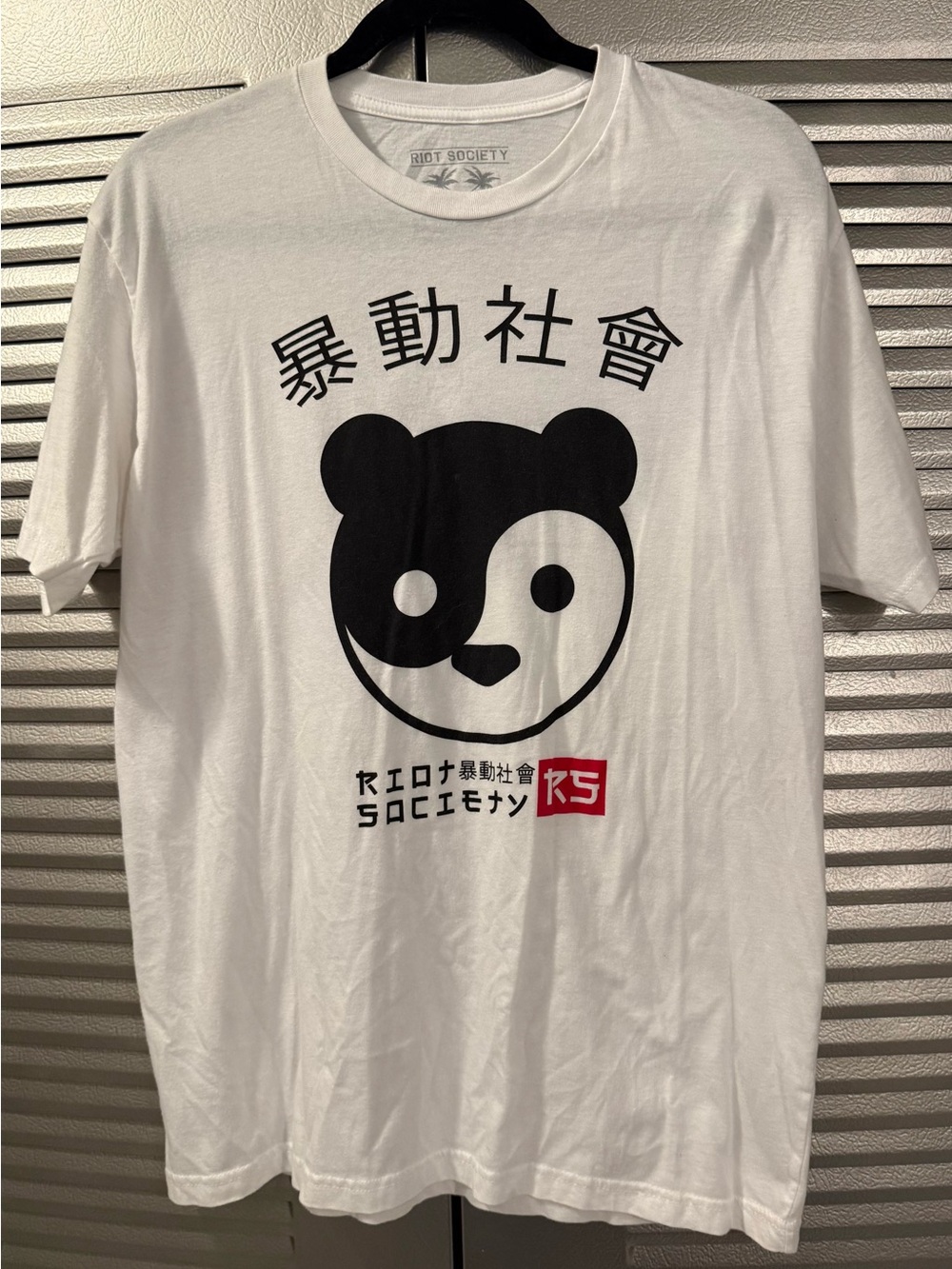 riot society White Tee with Black Panda Yin-Yang Graphic and Red Accent